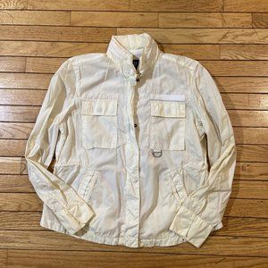 Vintage GAP Jacket Women Large Windbreaker Zip Hood Pockets Ivory